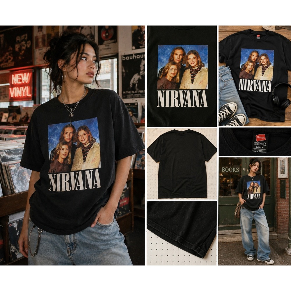 Hanes‎ Nirvana Ironic Graphic T Shirt Black Y2K Grunge Parody Meme Band Tee M